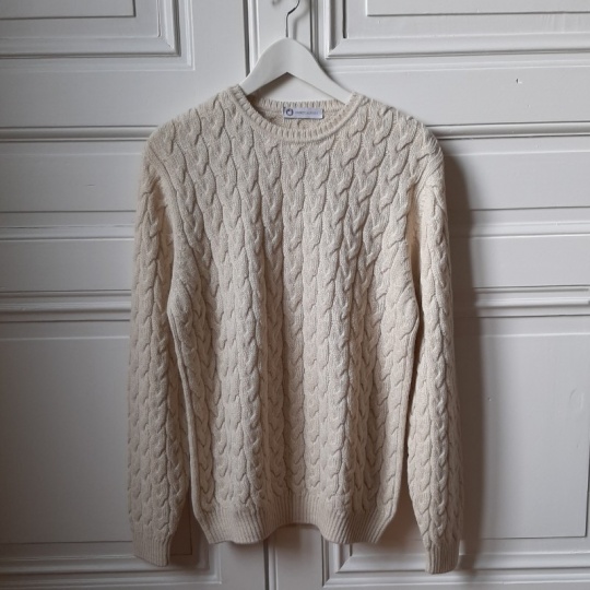 Pull alpaga homme torsadé blanc